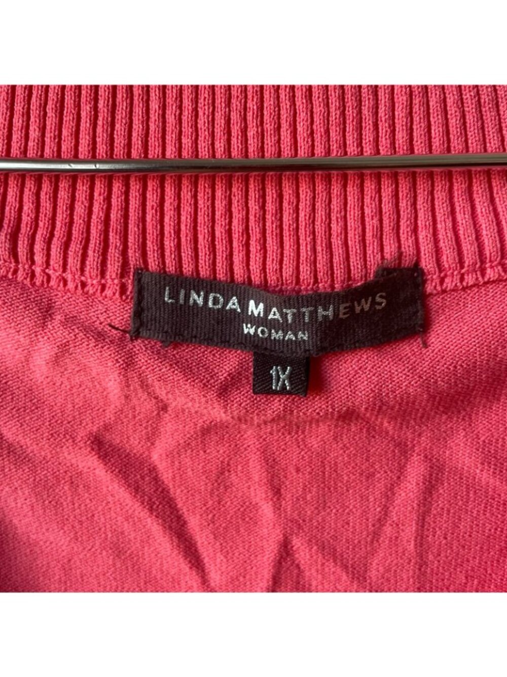 Linda Matthews Women's Button Up Coral Summer Cardigan Plus Size 1X Crochet Trim - Picture 2 of 8